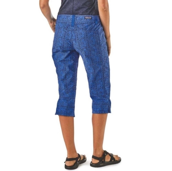 Patagonia Women's Venga Rock Capris Outdoor Blue Hex Batik Cotton Pants Size 10 - Picture 2 of 14